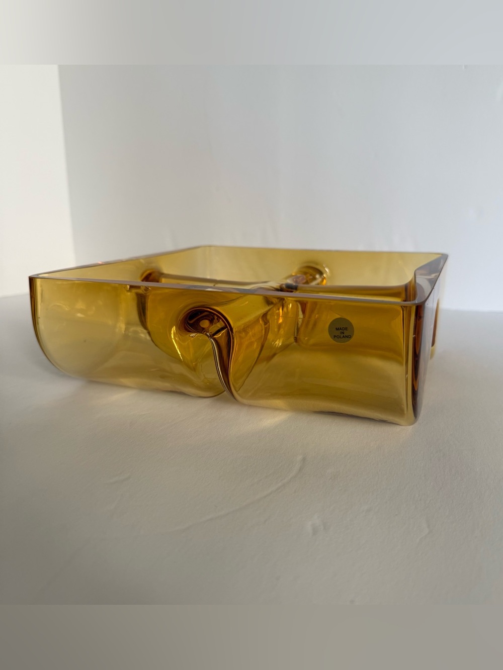 Vintage Krosno Poland Art Honey Amber Glass 4-section Divided Snack Dish *Read*
